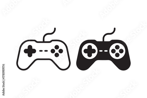controller gaming gamepad set dual icons wire outline and solid