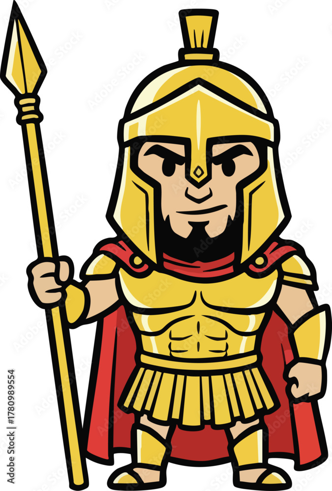 Obraz premium Powerful Spartan Ares Warrior Holding a Spear and Shield vector Illustration