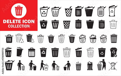 Garbage Can, Trash Bin, and Recycling Symbol Vector Set