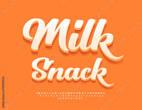 Vector creative banner Milk Snack. Artistic style Font. Calligraphic Alphabet Letters and Numbers set.