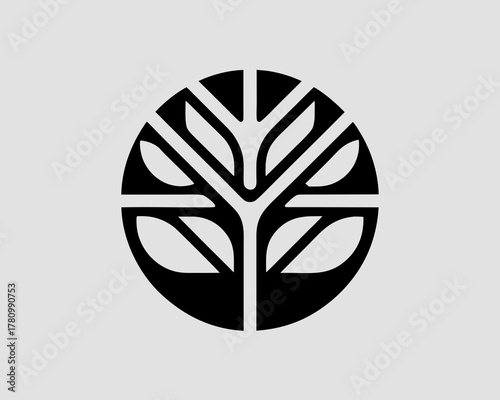 Art nature logo vector design oak tree inside circle, abstract tree logo symbol inside circle