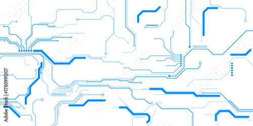 Blue circuit diagram on white background. High-tech circuit board connection system.Vector abstract technology on a white background.