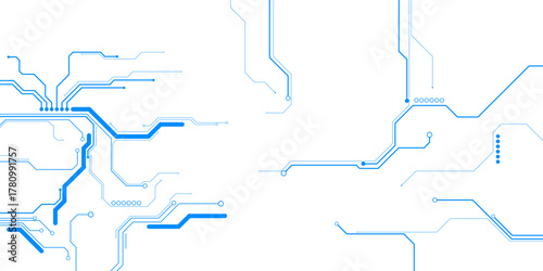 Blue circuit diagram on white background. High-tech circuit board connection system.Vector abstract technology on a white background.