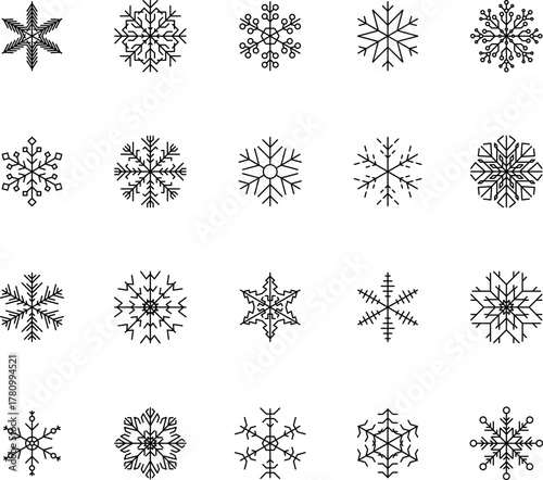 Snowflake snow freeze winter thin line outline icon. Snowflakes thin line icon set. Snowflake Simple illustration