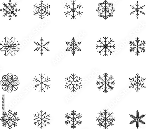 Snowflake snow freeze winter thin line outline icon. Snowflakes thin line icon set. Snowflake Simple illustration