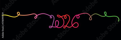 Vibrant 2026 New Year Celebration Design with Swirling Lines and Gradient Colors on a Black Background