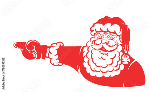 Santa pointing his hand to the side. Christmas sign. Vector template for your advertising with space for text or an image on a transparent background.