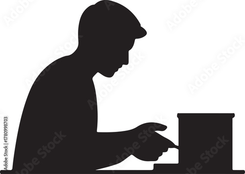 Silhouette Illustration of Man Building Model House Construction Concept