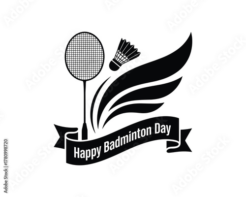 Badminton racket shuttlecock wings and banner vector