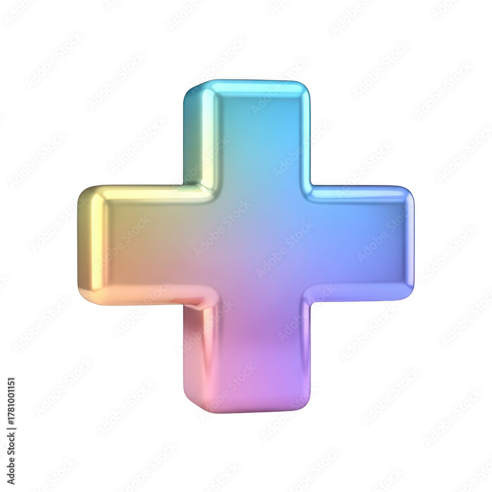 Obraz premium 3d rainbow gradient plus sign symbol with glossy finish isolated on black transparent background