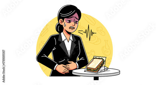 A young Asian businesswoman experiences intense stress and burnout at her workplace, exhibiting signs of emotional distress and work-related anxiety.