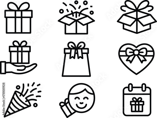 Gift Icons Present Box Bag Confetti Calendar Person package ribbon