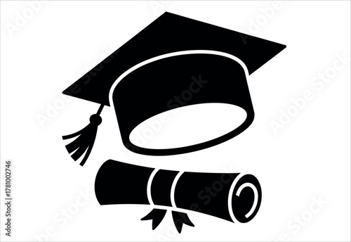 Celebrate graduation achievements with this classic mortarboard and diploma design, perfect for invitations, announcements, and educational materials vector.