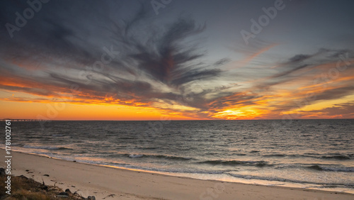 Sunset at the eastern shore side of the Bay Bridge Tunnel in Virginia