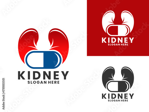 Kidney combination with medicine drug logo design vector template