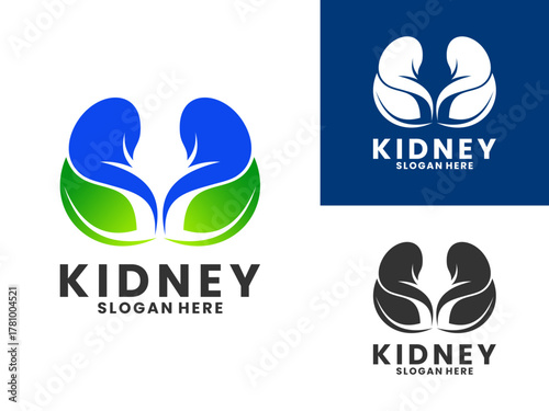 Kidney care with leaves creative logo design vector template. Nature healthy kidney logo design