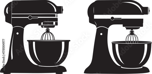 Two black stand mixer silhouettes isolated on white background