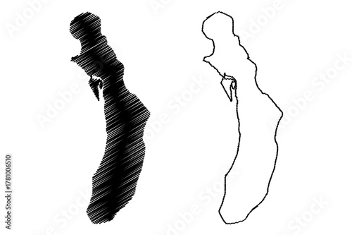 Bhola island (People's Republic of Bangladesh, Bay of Bengal) map vector illustration, scribble sketch Dakhin Shahbazpur map