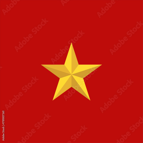 Golden Star on Red Background – Flat Minimalist Vector Design