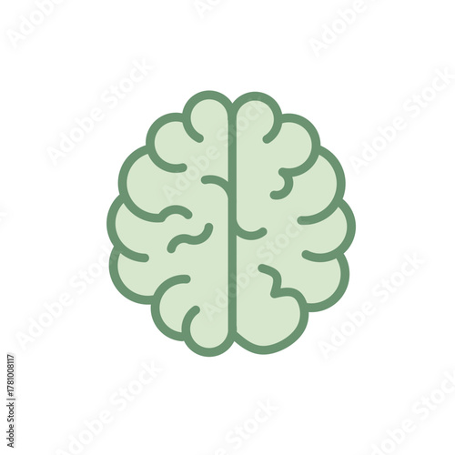 Simple Flat Style Human Brain Anatomy Icon in Light Green Color