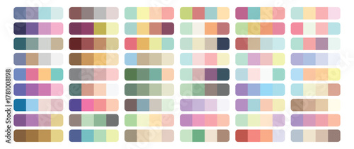 Collection of color palettes with pastel and muted tones