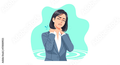A stressed and overwhelmed Asian businesswoman experiences burnout, feeling the weight of work-related pressures and neck pain in a challenging environment.