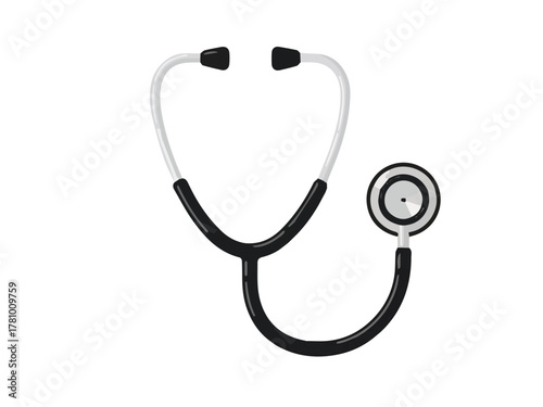 Vector icon of a classic black medical stethoscope, used by doctors and nurses for patient examination.