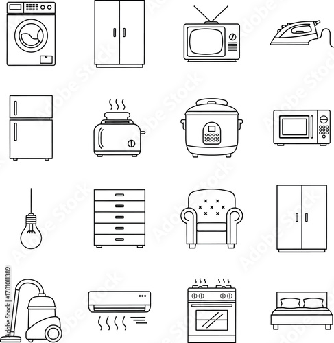 Household items line art set