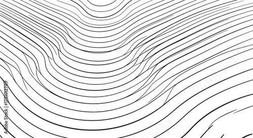 Abstract black and white curved lines forming a dynamic and undulating wave pattern, creating a modern and minimalistic visual texture, ideal for backgrounds or design elements
