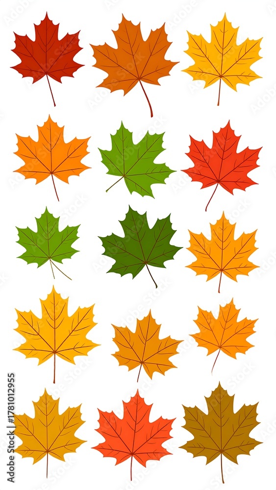 Fototapeta premium Assortment of stylized autumn maple leaves in various colors