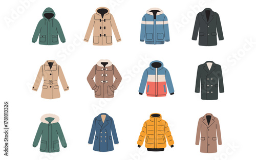 Collection of Cozy Winter Coats Flat Lay Illustration