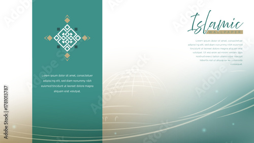 Luxury islamic background with shining line art mosque inside. green white background design