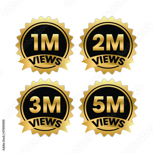 Gold star badges for 1m, 2m, 3m, 5m views