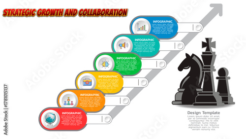 Infographic Chessboard Progress With Upward Arrow Visuals Representing Strategic Growth, Planning, and Business Collaboration Concept for Success and Corporate Development Presentations