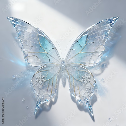 Frosted Azure Crystal Butterfly: Handcrafted Stained Glass Art