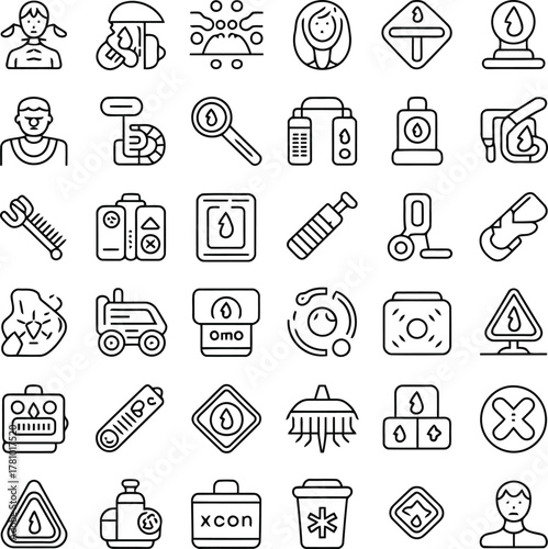 Icons related to health, hygiene, and environmental care