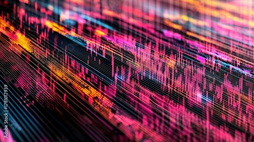 Dynamic digital data visualization with colorful glowing lines representing technological flow