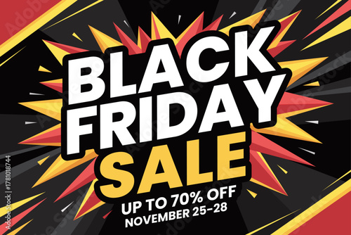 lack Friday Promotional Banner with Abstract Geometric Elements, Special Offer Badges and Modern Marketing Style