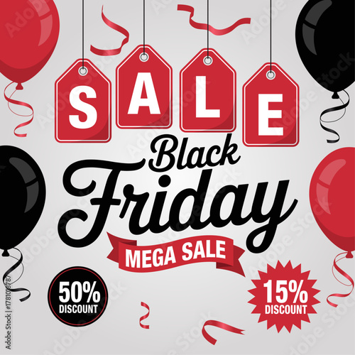 Black Friday Advertising Web Banner Layout Featuring Bold Black and Red Color Scheme for Online Store Promotions