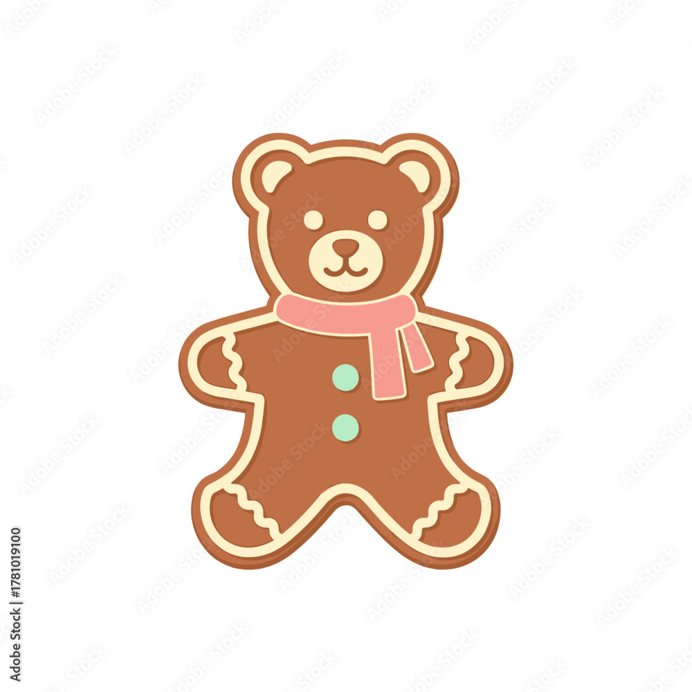 Obraz premium Gingerbread bear cookie with decorative scarf and buttons 