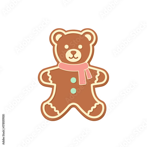 Gingerbread bear cookie with decorative scarf and buttons  