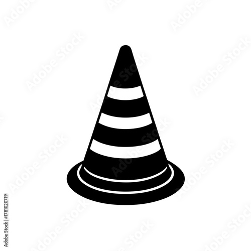 Traffic safety cone black white icon graphic design element sign