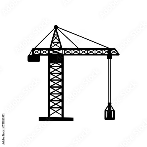 Construction tower crane silhouette icon for building projects