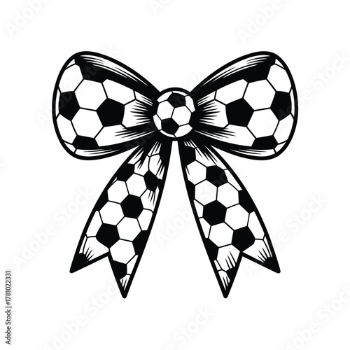 Hand drawn sketch of a soccer ball patterned bow tie for sports enthusiasts