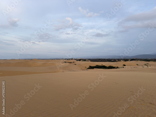 Dune landscape of the Los Médanos de Coro National Park - Desert scenery with distant mountains, arid and wild horizon