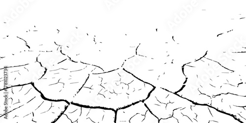 High contrast black and white cracked dry soil texture background, drought earth surface pattern, environmental disaster concept, abstract broken ground detail, climate change nature illustration.