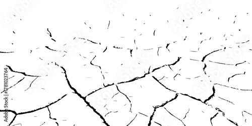 High contrast black and white cracked dry soil texture background, drought earth surface pattern, environmental disaster concept, abstract broken ground detail, climate change nature illustration.
