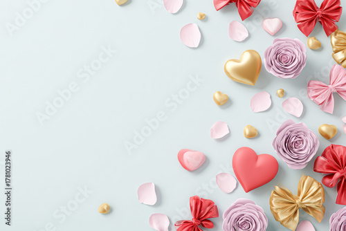 A colorful arrangement of decorative flowers and hearts, perfect for celebrations, romantic occasions, or festive events.