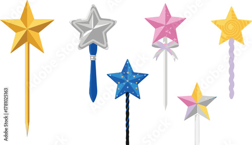 Vibrant star-shaped decorative picks and cake toppers for celebrations Vector
