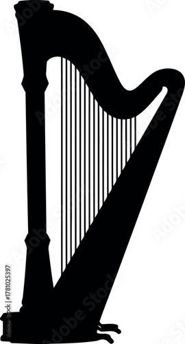 Elegant black harp silhouette